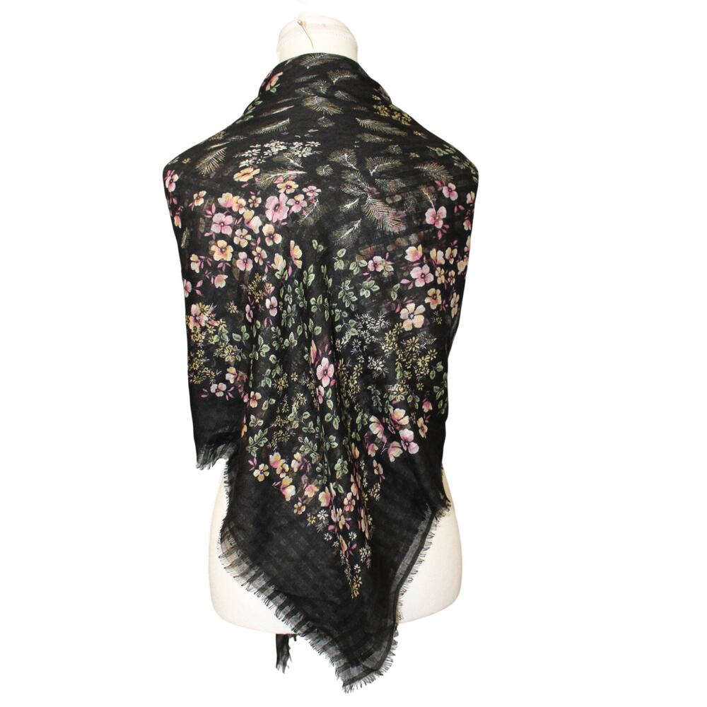 Lauren Conrad Scarf Square 48x48 Fringe Black Multi Color Floral
